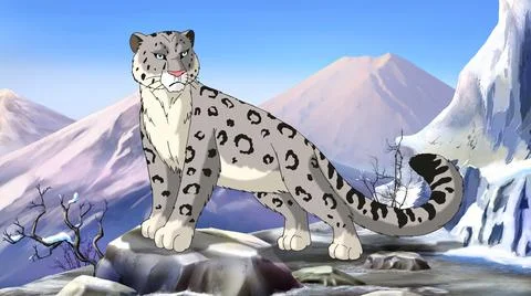 Snow Leopard on a mountains Stock Illustration