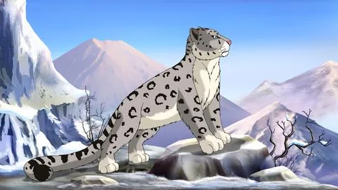 Snow leopard in the mountains 스톡 일러스트