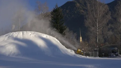 Snow machine blowing artificial snow Stock Footage 71123963