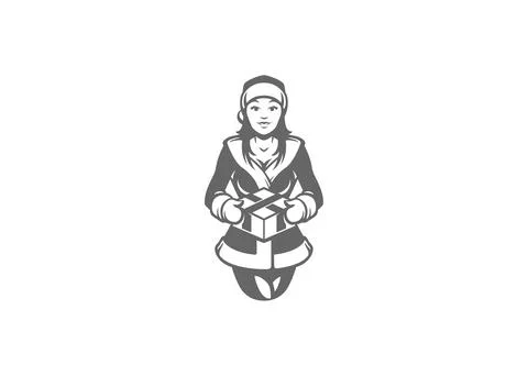 Snow Maiden with Christmas present vector illustration Stock Illustration