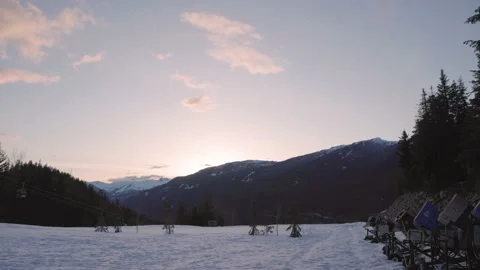 Snow making machine, snow make, mountain sunset, snow, high alpine, snowy peak Stock Footage 238614078