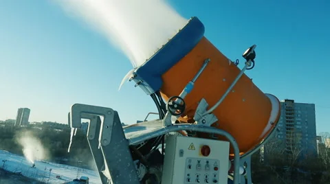 Snow making system in mountain on the ski hill in winter Stock Footage 60187237