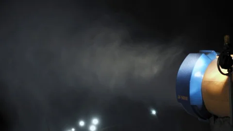Snow making system in work at night. Snow cannon 動画素材 97283474