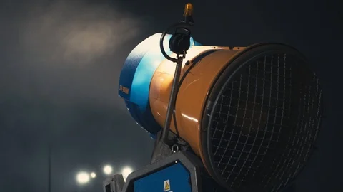 Snow making system in work at night. Snow cannon 스톡 동영상 97283477