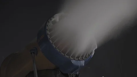 Snow making system in work at night. Snow cannon 스톡 동영상 97798365