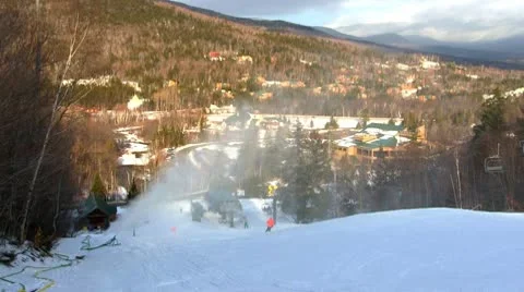 Snow making on the trails Stock Footage 10757591