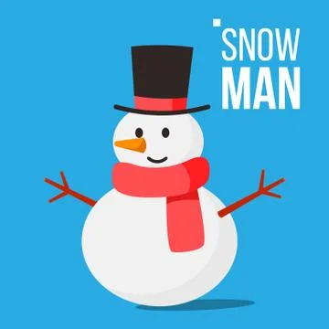Snow Man Vector. Winter Fun Activity. Classic Christmas Snowman With Piligrim Stock Illustration
