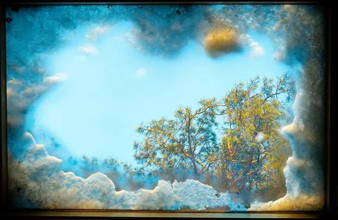 Snow melts from the sun on the attic window in the spring, the attic window w Stock Photos