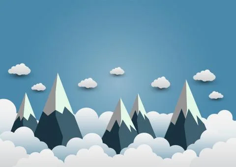 Snow Mountain with beautiful clouds.paper art,Vector illustration Stock Illustration
