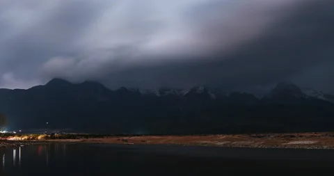 Snow Mountain, Cloud View, Night Landscape (Time-lapse) Stock Footage 132764753