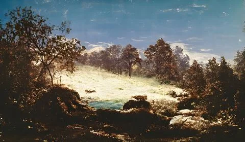Snow on the mountain, realistic oil painting Stock Photos