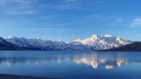 Snow Mountain Reflection at Puma Yumco Lake Tibet China Timelapse Stock Footage 333726105