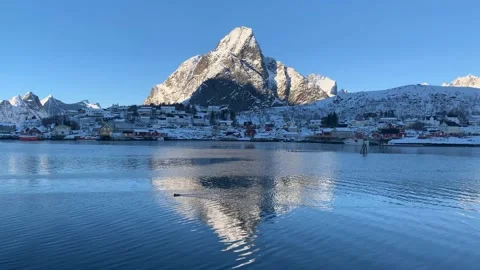 Snow Mountain Reflection in the Sea Time Lapse Video Stock Footage 198518154