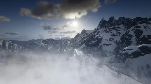Snow mountain sun cloud realtime Stock Footage 266076061