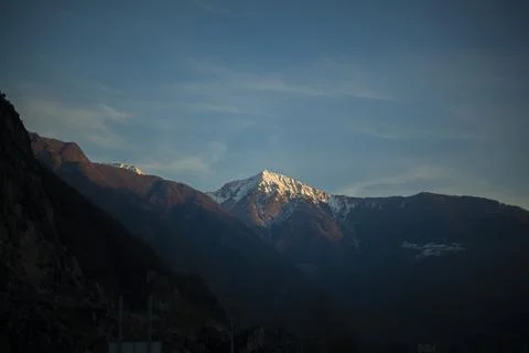 Snow mountain sunset Stock Photos