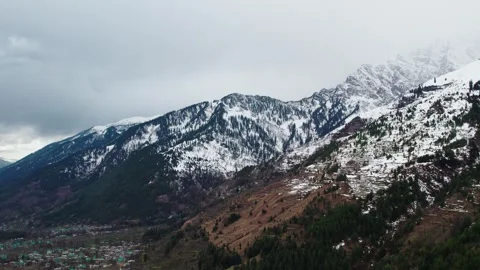 Snow Mountain Terrain and Forest Representing Climate and Environmental Change Video stock 332174497