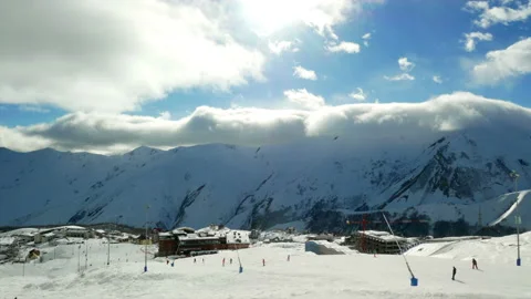 Snow mountains cloudy winter landscape nature sun timelapse Stock Footage 112272677