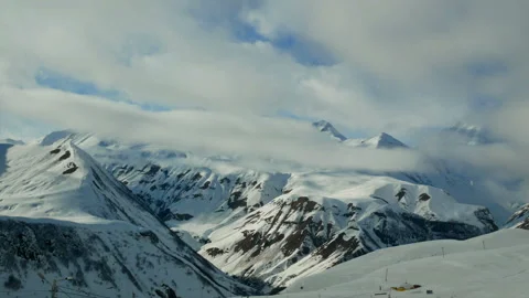 Snow mountains cloudy winter landscape nature sun timelapse Stock Footage 112272855