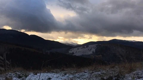 The snow in the mountains with magic light, amazing sunset. Stock Footage 128094462