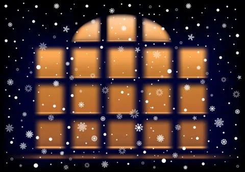 Snow night extra large window Stock Illustration