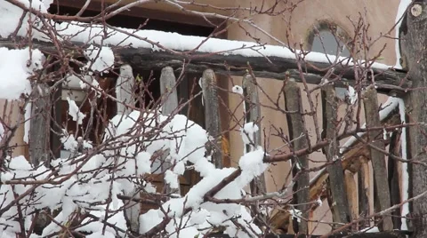 Snow Old Adobe Railing Stock Footage 61897752