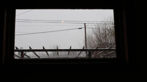 Snow Outside Window Stock Footage 34348216