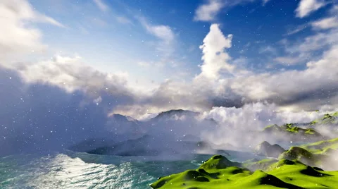 Snow over mountains flying through clouds Stock Footage 61884204