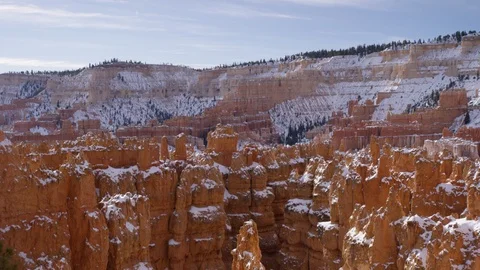Snow over the rock formations at Bryce Canyon Stock Footage 104112768