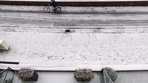 Snow, Parcel Delivery Man Struggling In The Snow Top View Stock Footage 101596273