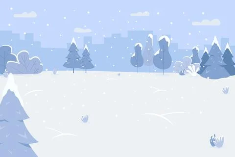 Snow park semi flat vector illustration Ilustração Stock