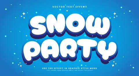 Snow Party 3d editable text effect Template Stock Illustration