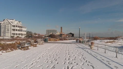 Snow Path By Beach , editorial Stock Footage 121946335