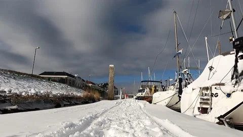 Snow path in de harbor slippery deck. Stock Footage 148173436