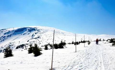 Snow path in the mountains in winter Stock Photos