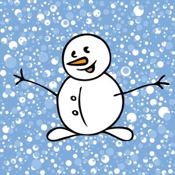 Snow pattern with snowman on blue background Stock Illustration