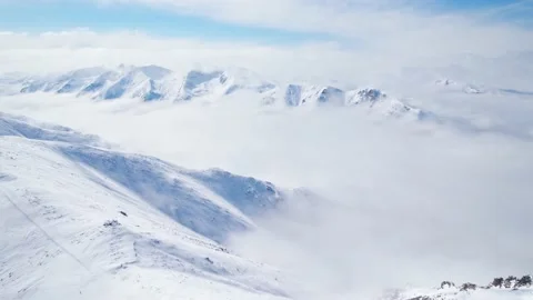 Snow Peaks Ski Resort Clouds Reveal Mountainside Fly Back Borovets Video stock 235558976