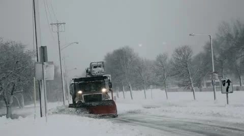 Snow plow during winter storm Stock Footage 15170771