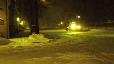 Snow plow at Night Video stock 53462773