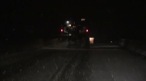 Snow Plow at Night Stock Footage 54756154