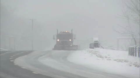 Snow Plow in Snow Storm Stock Footage 47674249