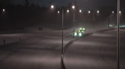 Snow Plow Trucks Plowing Interstate - V1 Stock Footage 42764757