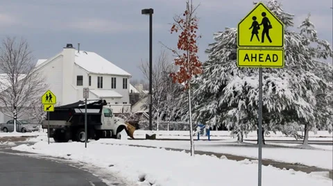 Snow Plows in School Zone Stock Footage 36134678