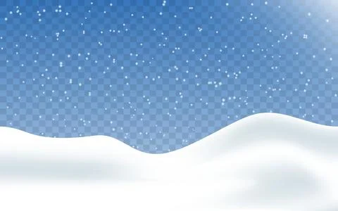 Snow realistic landscape background with snowfall and snowflakes. Vector Stock Illustration