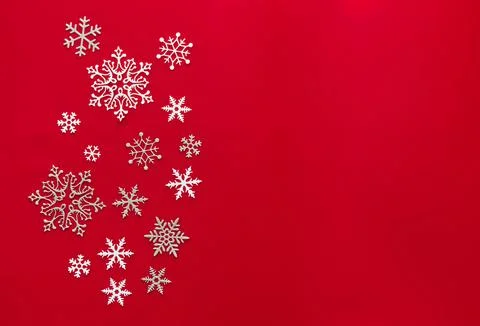 Snow red background. Background with snowflake, Christmas celebration concept Stock Photos