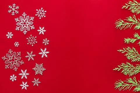 Snow red background. Background with snowflake, Christmas celebration concept Stock Photos