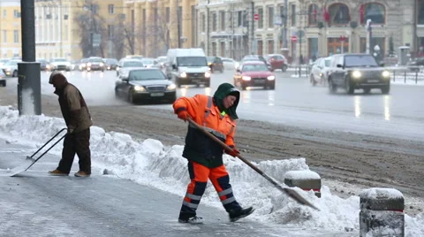 Snow removal in the city after a heavy snowfall. Stock Footage 59172492