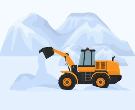 Snow removal in cold winter vector illustration. Snowblower petrol machine Stock-Illustration