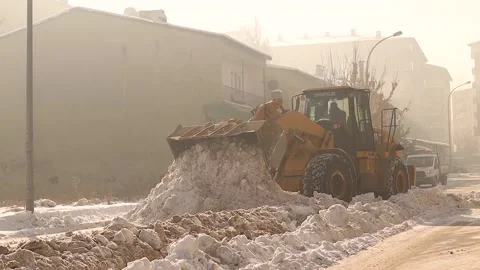 Snow Removal Machine Clearing City Streets, Severe Winter Storm. Erzurum Turkey. Stock Footage 325839604