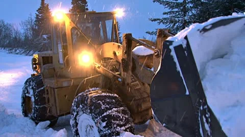 Snow Removal on Road with Loader 2 - closer approach Vídeo Stock 10763844