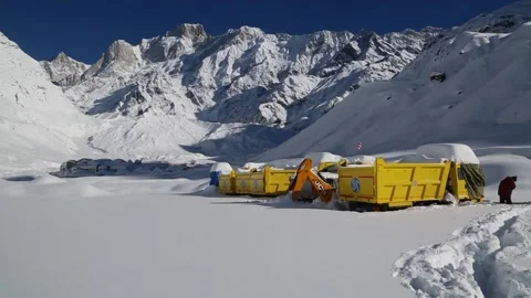 Snow removing work in Kedarnath using Machinery Stock Footage 196704032